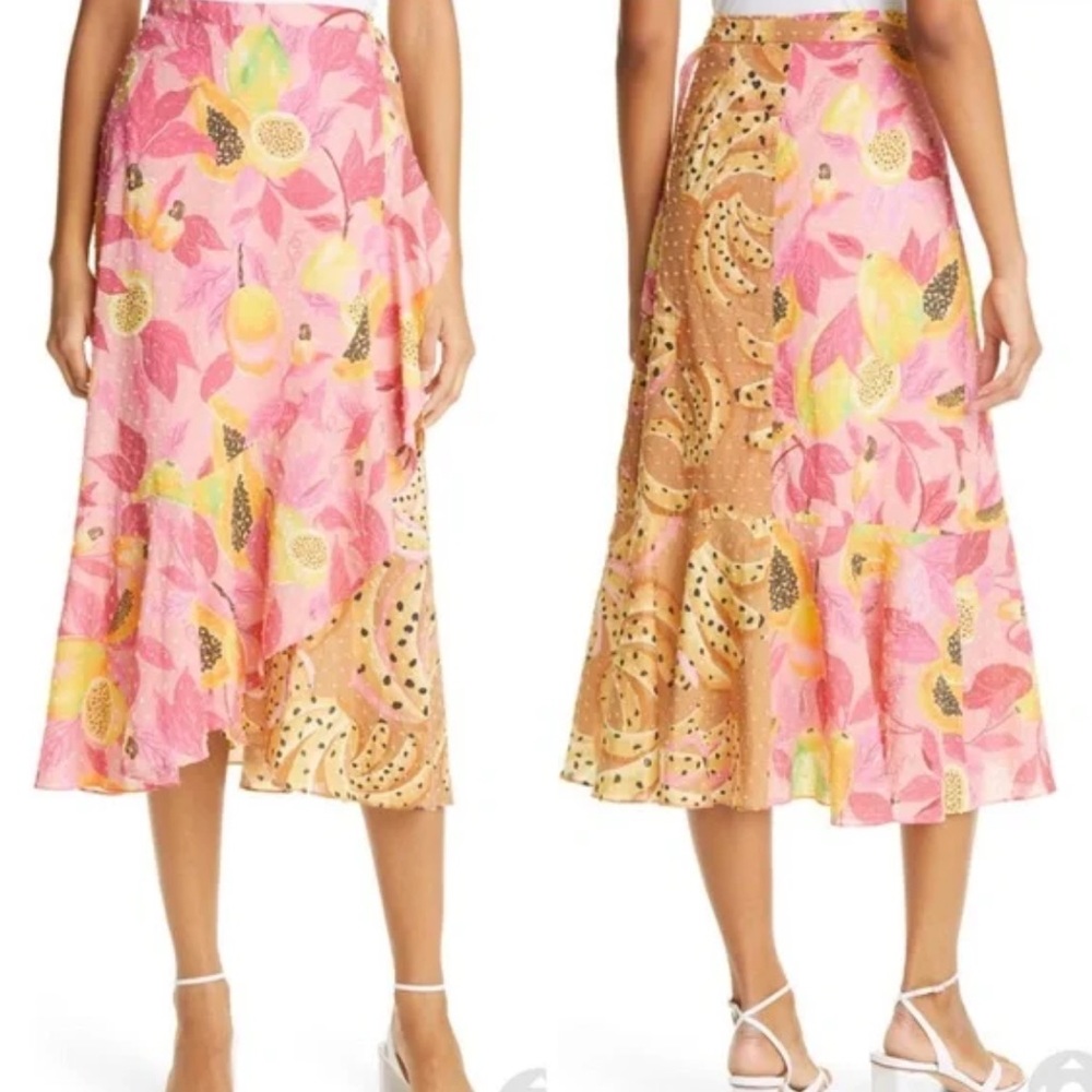 Farm Rio Dual Prints Cotton Wrap MIDI Skirt size Large